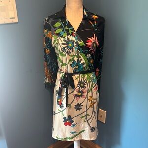 Floral Wrap Dress - Black and White